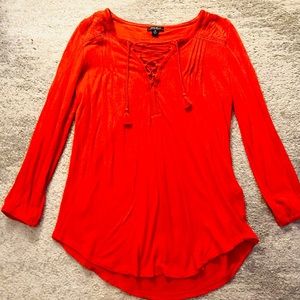Lucky Brand Red Peasant Lace Front Top NWOT Size M